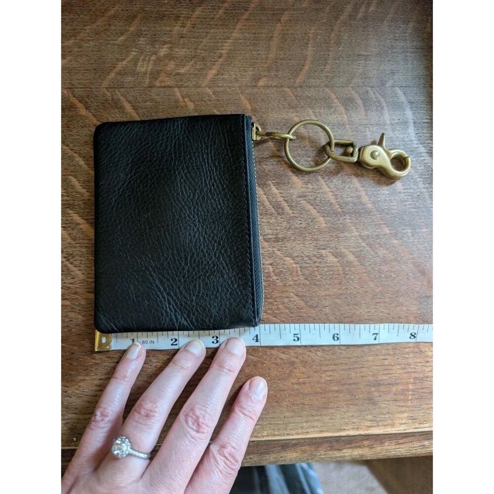 Madewell Leather Wallet Zipper Logo Card Slots Zip Top Clip Womens Black Preppy